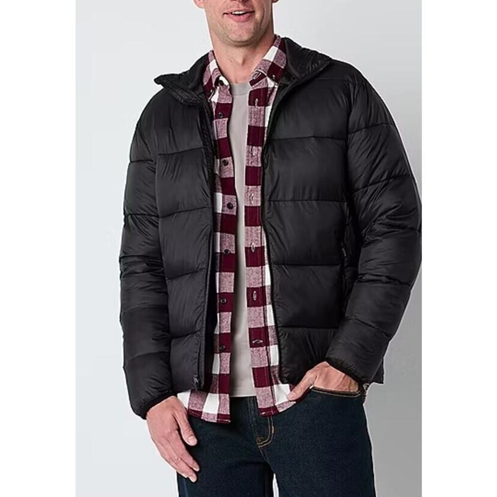 St. John's Bay Men's Water Resistant Midweight Puffer Jacket in Black XL $100‎